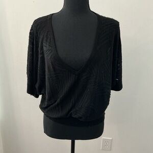 White House Black Market Black Textured Blouse